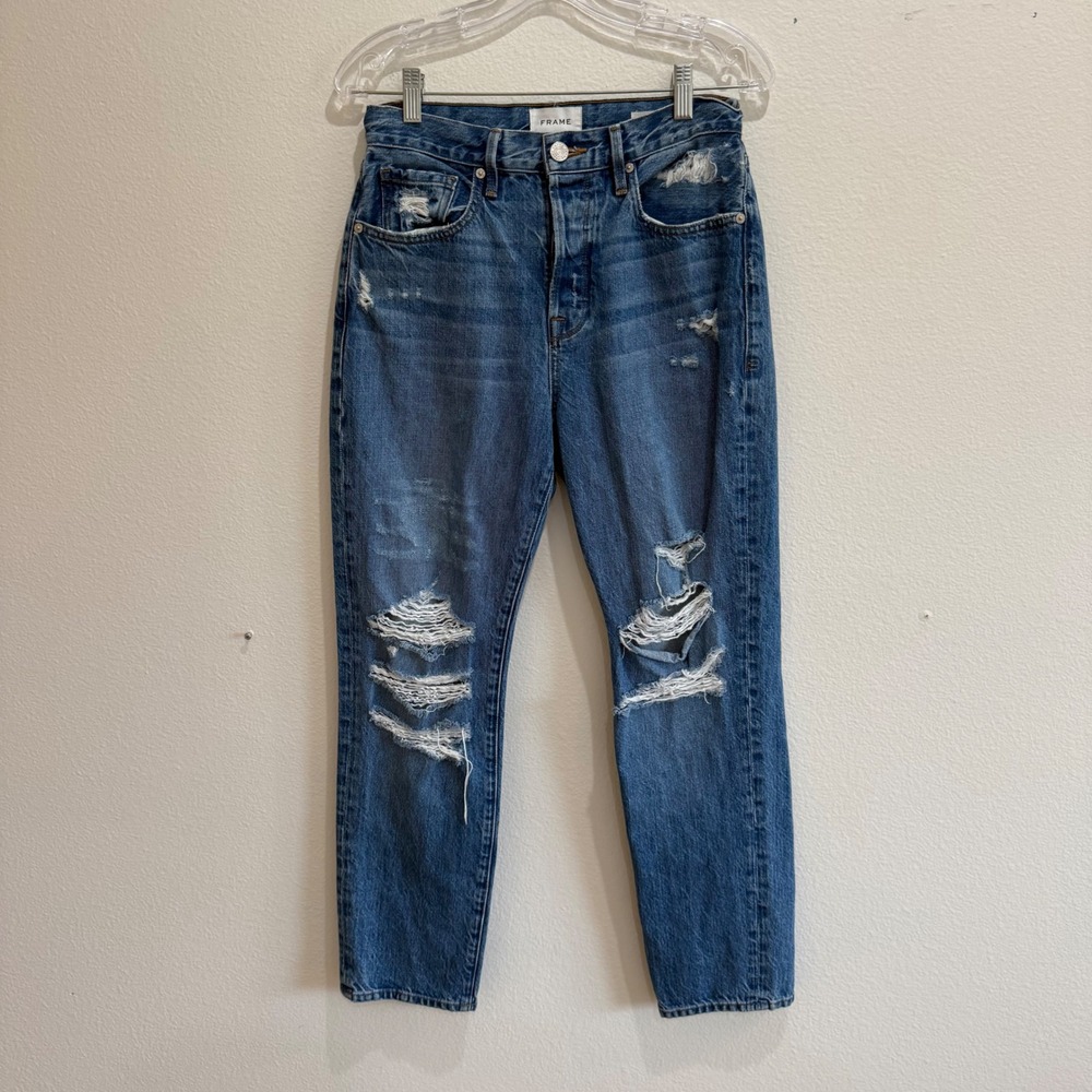 FRAME Le Original Riverrun Distressed High Rise Straight Leg Jeans Size 26